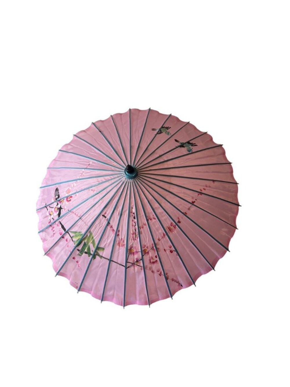 Vintage Pink Cherry Blossom Bamboo Parasol Hand Painted Floral Paper Umbrella